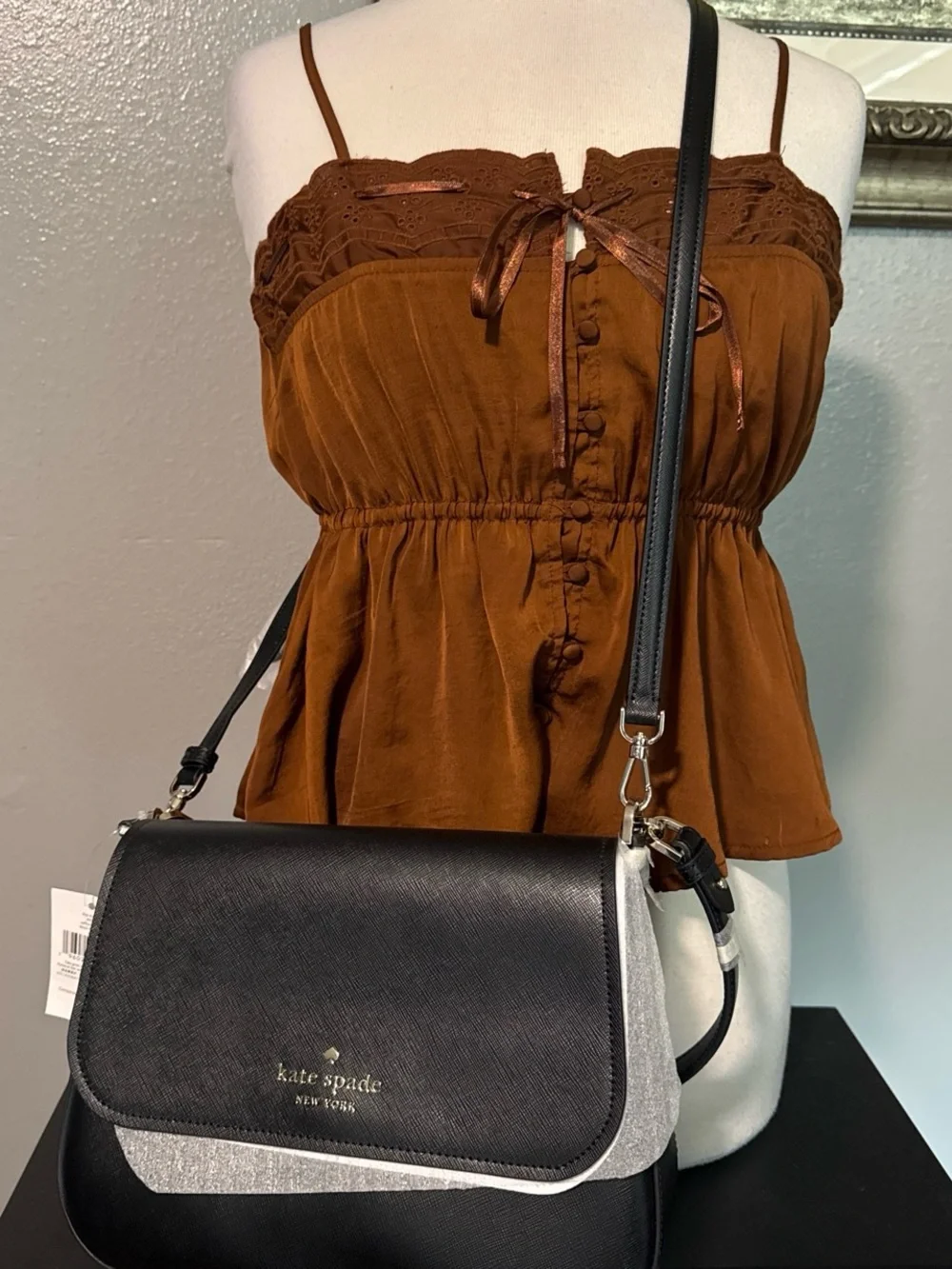Kate Spade Black and Silver Leather Shoulder/ Crossbody Bag